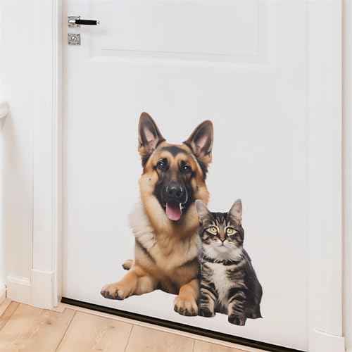 Cozy German Shepherd Tabby Wall Stickers, sacinora Cute Kitten Dog Cat House Pet Wall Decals Removable Vinyl Peel and Stick for Pet House Living Room Bedroom Nursery Art Home Decorations
