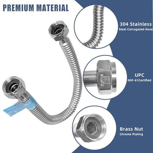 PEVEPEXE 2 Pack 1 Inch FIP Stainless Steel Flexible Water Heater Hose 24" (ID 0.95")