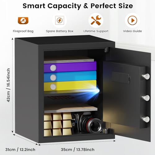 FOWORE 2.5 Cuft Fireproof Waterproof Home Safe with Alarm & Removable Shelf