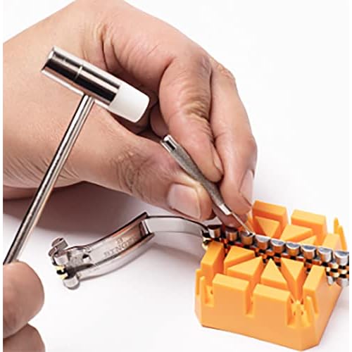 Dual Head Small Hammer, 7 Inches, Plastic Head and Metal Head, Black Plastic Grip, Double face Jewelry Mallet, Mini Hammer for Watch, Tuning, Woodworking, Toys, DIY, Leather, Instruments