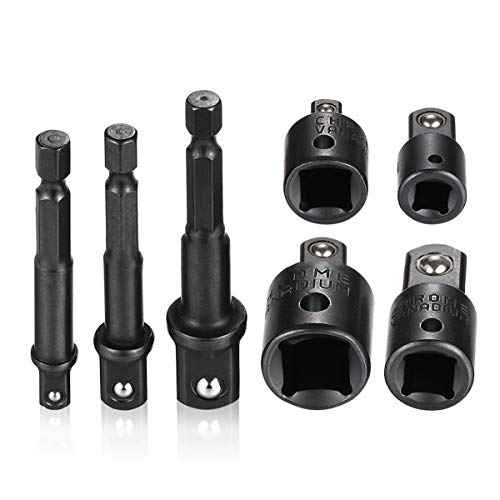 7 Pieces Socket Adapter Set Includes 3 Pieces 1/4" Hex Shank Impact Socket Adapter Extension Bar (1/4", 3/8" and 1/2") and 4 Pieces Impact Socket Adapter and Reducer Set