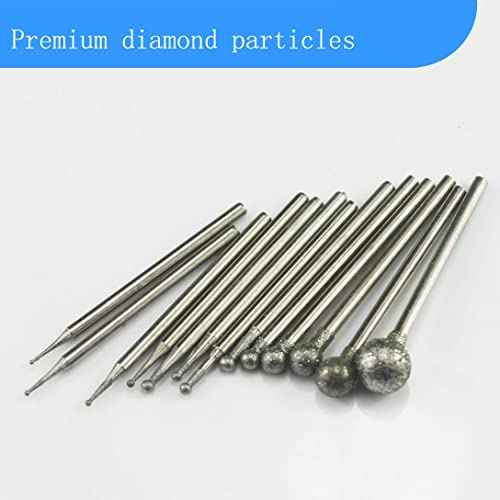 Luo ke 13 Pcs Ball Shape Diamond Burr Diamond Mounted Grinding Burs Stone Carving Set with 3/32 inch Mandrel Fits for Rotary Tools