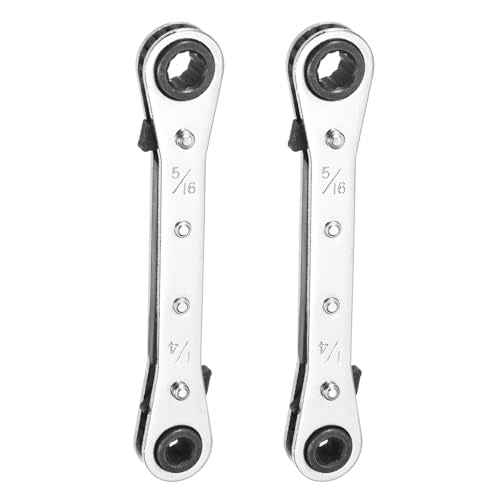 HARFINGTON 2pcs Double Box End Reversible Ratcheting Wrench 1/4" x 5/16" CR-V Steel 180 Degrees SAE Double Head 12-Point 24-Teeth Adjustable Ratchet Gear Socket Spanner, Silver Grey