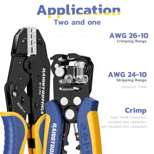haisstronica HS-8327 Wire Stripper & Crimper Set AWG 26-10 for Electrical Projects