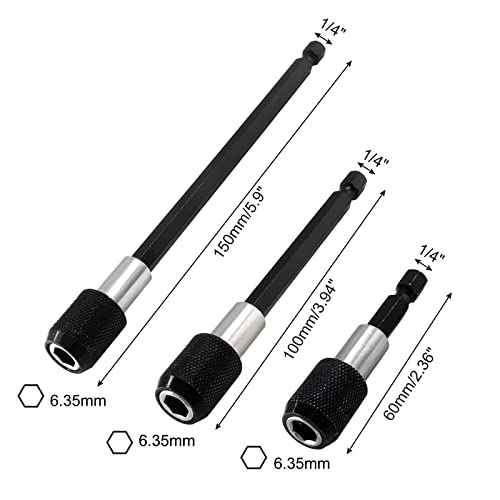 Litoexpe 6 Pcs Drill Bit Extension, Quick Release Bit Holder Magnetic Drill Extension Bit Holder with 1/4¡± Hex Shank for All 1/4-Inch Drive Bits (2 Inch, 4 Inch, 6 Inch - Black