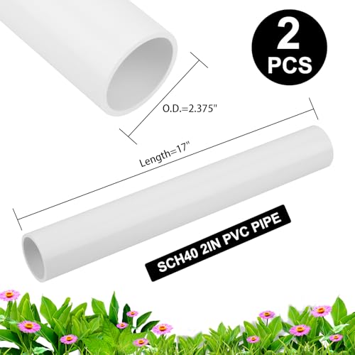 2Pcs 2 Inch PVC Pipe 17" Long White Sch40 Industrial Pipes for Home