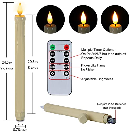 Homemory 6 Pack Ivory Flameless Taper Candles with Remote & Timer, 9.6 Inches