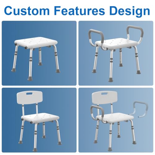 Heavy-Duty Shower Chair with Padded Armrests & Adjustable Height - Support Up to 500lbs
