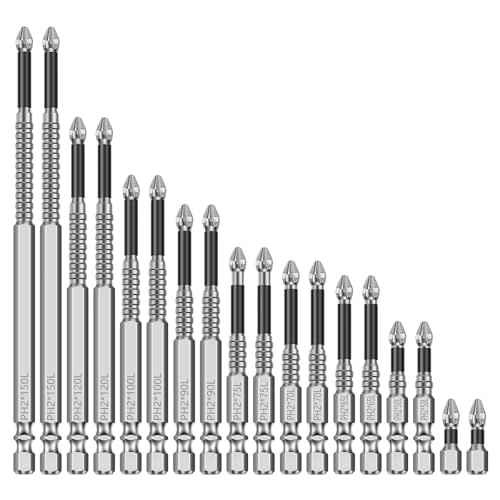 18 Pcs Magnetic Screwdriver Drill Bit Set, Impact-Resistant and Anti Slip Bits, Carbon Steel Impact Driver Screwdriver Bit for Screws Electric Drill (25/50/65/70/75/90/100/120/150mm)