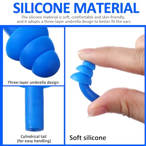 Xuhal 200 Pair Corded Ear Plugs Reusable Silicone Earplugs Individually Wrapped Hearing Protection Sleep Noise Cancelling for Work Construction Shooting Sports Noise Reduction(Blue, Dark Blue)