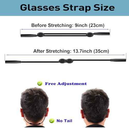 Glasses Strap for Slim Leg - Adjustable Eyeglasses Strap, Sunglasses Straps Holder for Men Women - No Tail Glasses holder Eyewear Retainers Eye Glass String Straps(4pcs Black 14inch)