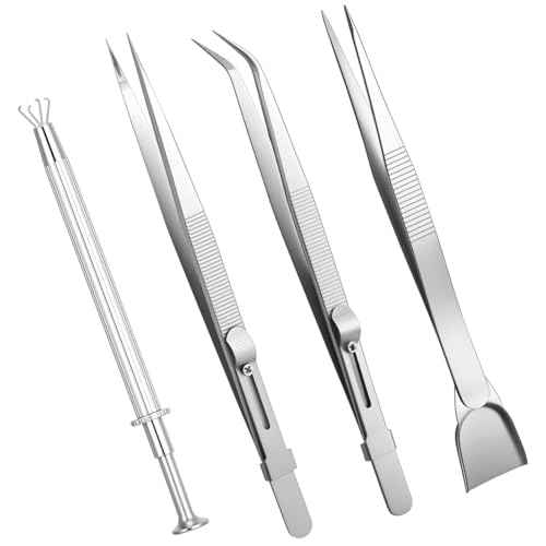 4PCS Grabber Tool Holder Set Jeweler's Pick Up Sprinkle Pen 4 Claw Piercing Ball with Prongs Precision Stainless Steel Jewelry Locking Tweezers for Tiny Objects Ic Chips Electronic Components