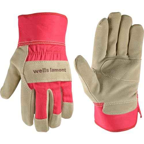 Wells Lamont Women's Heavy Duty Leather Palm Work Gloves with Safety Cuff, Pink, Medium (4113M-800)