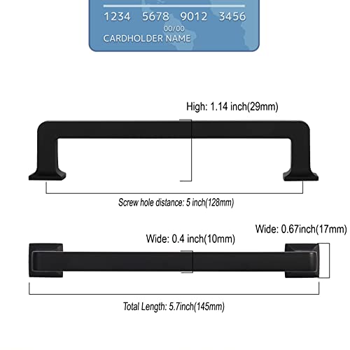 9BUILD 10 Pack Matte Black 5-Inch Cabinet Handles - 128MM Center Hole Kitchen Hardware