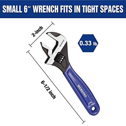 WORKPRO 6-Inch Adjustable Wrench, Wide Jaw Cr-V Steel Black Oxide Finish, for Medium-Size Bolts (M6?M16), Metric & SAE Scales, for Home, Garage, DIY & Workshop Use