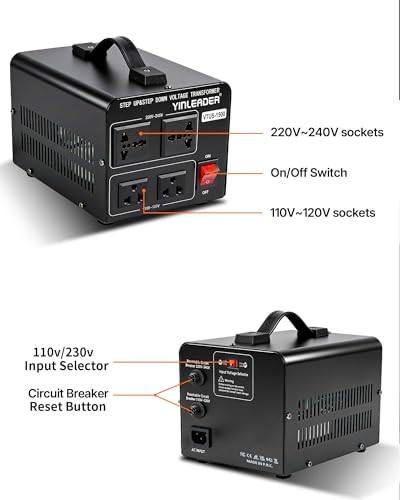 Yinleader 1500W Voltage Converter Transformer 110V/220V Power Adapter