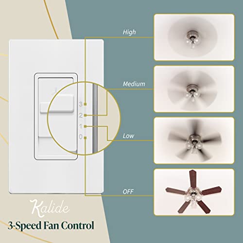 TOPGREENER Kalide 3-Speed Fan Wall Switch White, 1 Pack (Single-Pole)