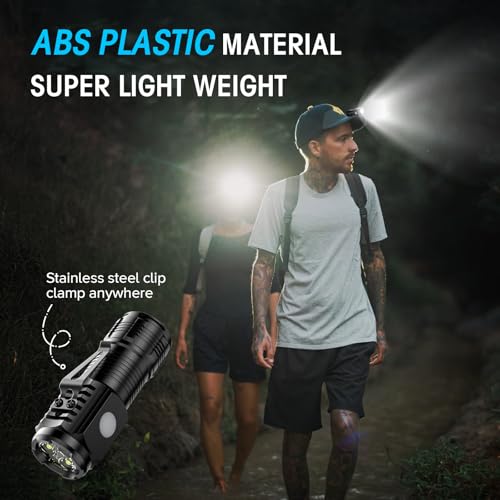 LETMY Rechargeable Mini Flashlights with Magnetic Base, 2 Pack Bright 3 LED Flash Lights, Small EDC Flashlight with Belt Clip, 4 Lighting Modes Portable Rechargeable Flashlights for Camping Home