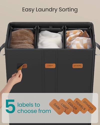 SONGMICS 160L 4-Compartment Laundry Sorter with Lid - 47.6 Gallon Capacity (Black, 180 L variant)