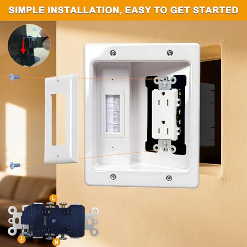 Naerza Recessed TV Outlet Wall Management Kit - All-In-One In Wall Cable Hider