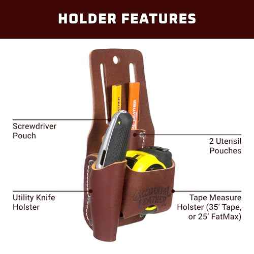 Occidental Leather Tape & Knife Holder - Holds Utility Knife, 2 Pencils & 35¡¯ Tape or 25¡¯ FatMax Holder for Chalk Lines - Made in USA