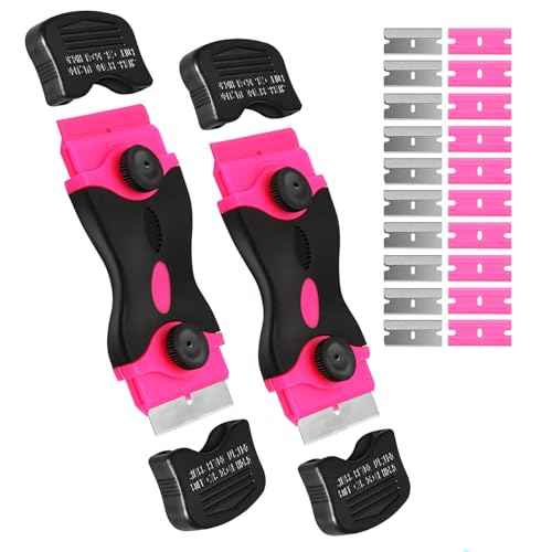 2PACK Razor Blade Scraper, 2-in-1 Scraper Tool with 20Pcs Plastic Blades & 10Pcs Metal Blades, Multi-Purpose Cleaning Razor Scraper Paint Removal for Glass, Decals, Stickers, Labels, Caulk, Adhesive