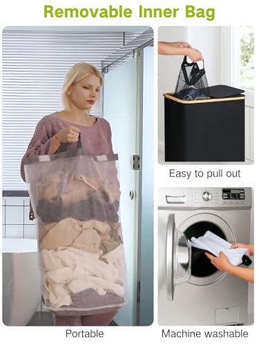 efluky 160L Double Laundry Hamper with Wheels & Removable Bags, 2-Section Sorter
