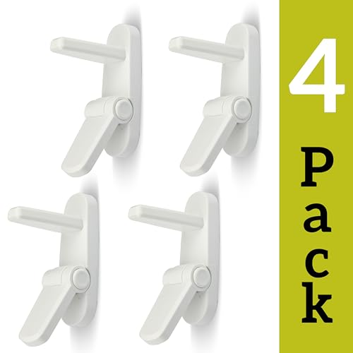 White Baby Door Lever Lock Pack of 4 - Toddler Safety Door Locks, No Tools Needed