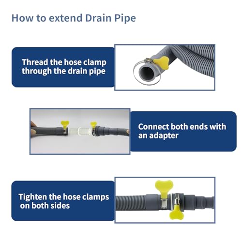 Anchira 3.2 ft Washing Machine Drain Hose Extension Kit with 4 Diameters, 1 m Corrugated Hose + 1 Adapter + 2 Clamps + U-Bend Holder