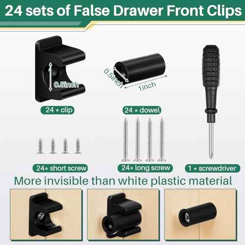 Juexica False Cabinet Front Clip False Drawer Front Clips Sink Tip Out Snap with Screws Screwdrivers for Hardware Replacements(Black,8 Pairs)