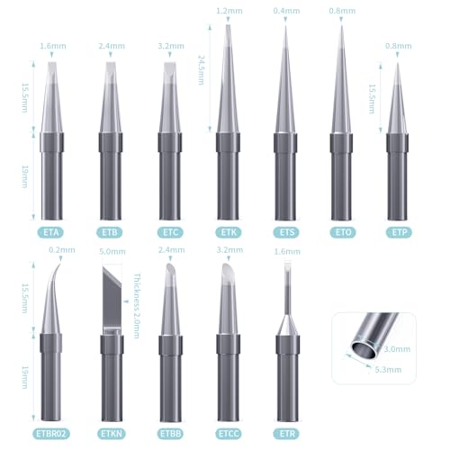 HANGLIFE ET Soldering Iron Tips with Tips Holder for Weller WE1010NA WES51/50 WESD51 WCC101 PES51/50 WEP70 LR21 and More Soldering Stations/Irons ? Replacement Solder Tips for Weller Welding Equipment