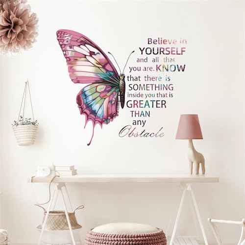 Colorful Butterfly Inspirational Quotes Wall Stickers, sacinora Motivational Wall Decals Removable Vinyl Peel and Stick for Boys Girls Living Room Bedroom Nursery Children's Room Art Decorations