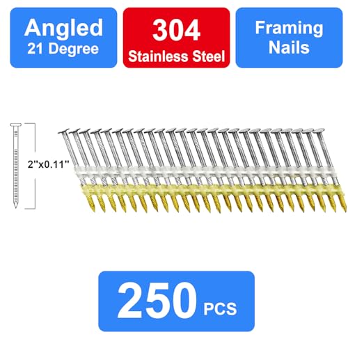 SimCos 2 Inch Stainless Steel Ring Shank Framing Nails - 21° 250-Pack