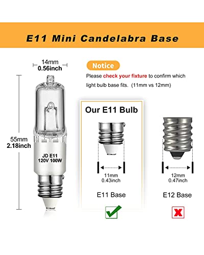 Jaenmsa 120V 100W E11 Halogen Mini Candelabra Bulb 4 Pack, Warm White Dimmable T4 Replacement for Chandeliers, Ceiling Fans, Lamps - Variation: 100W-4P