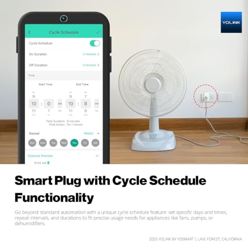 YoLink Smart Energy Plug 15A YS6614 - WiFi & LoRa Compatible, Cycle Scheduling