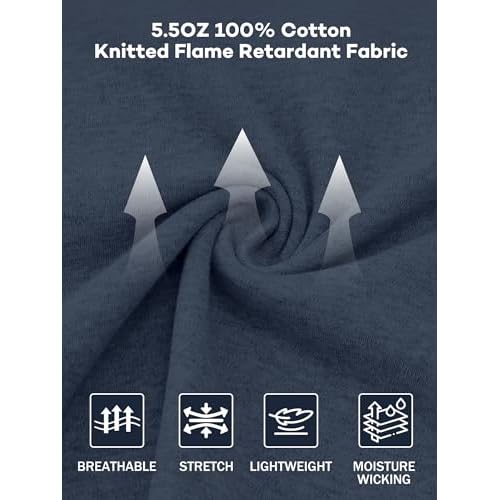 FR Shirts for Men 5.5oz 100% Cotton Lightweight Flame Resistant Long Sleeve Henley Shirt CAT2