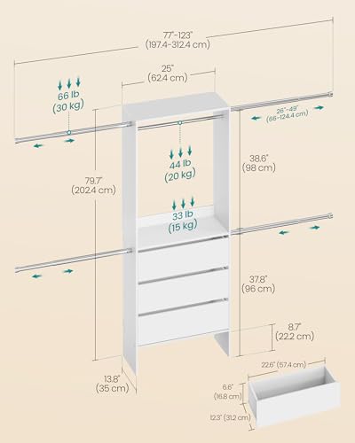 SONGMICS Customizable Walk-In Closet System 6.5-10.2 ft Modern Organizer