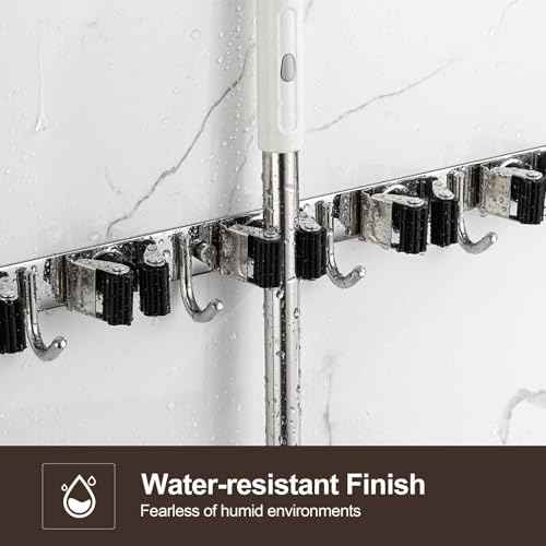 2 Pack Wall Mount, Stainless Steel Broom Hanger, Heavy Duty Mop and Broom Holder Tool Racks Utility Hooks for Laundry Room Garden Garage, Grey (4 Racks and 5 Hooks)