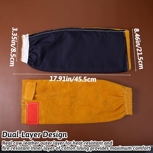 2 Pair Leather Welding Sleeves, Leather Arm Guards Welding Sleeves Heat&Flame Resistant Arm Protection for Men and Women