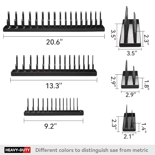 AIUITIO 6-Piece Socket Organizer Tray Set – Red SAE & Black Metric, 1/4/3/8/1/2-Inch Drive, Deep & Shallow, 170 Socket Capacity