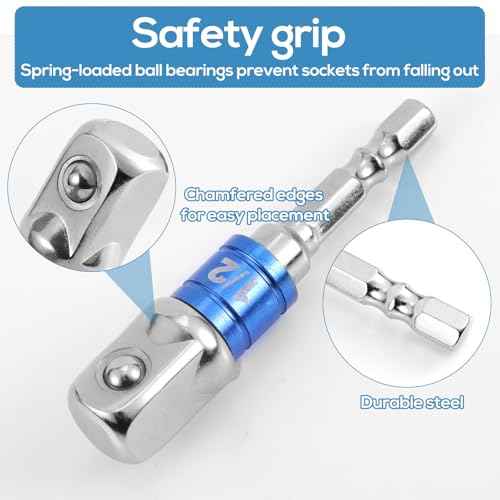 3pcs Impact Grade Socket Adapter Set, 1/2" 3/8" 1/4" Impact Driver Socket Adapter Hex Shank Drill Bit Adapters for Cordless Drill Screwdriver Power Drills