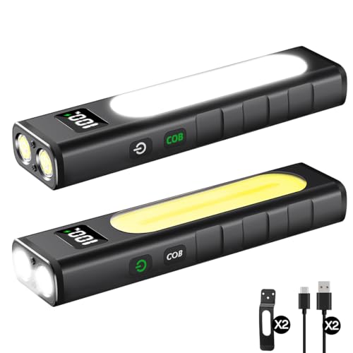 Huccbs 2-Pack Rechargeable LED Flashlights 1800 Lumens with Magnetic Base, Waterproof Work Light