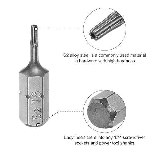 uxcell Torx Bits 1/4 Inch Hex Shank 25mm Length Magnetic Screwdriver T6 Screw Driver Bit S2 Alloy Steel 4pcs