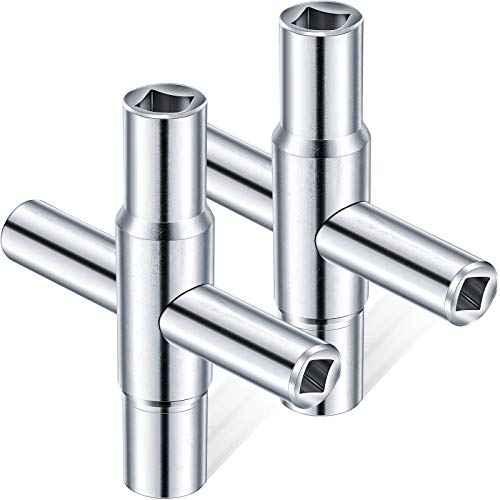 Honoson 2 Pieces 4 Way Sillcock Key 1/4", 9/32", 5/16", 11/32" Hose Bib Key Steel Sillcock Wrench Water Utility for Hose Bib Spigot Valve(Silver)