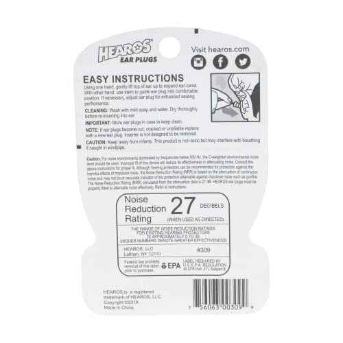 Hearos Earplugs Rock 'n Roll Series with Free Case, 1-Pair, NRR 27, TPE, Reusable, Black (309)