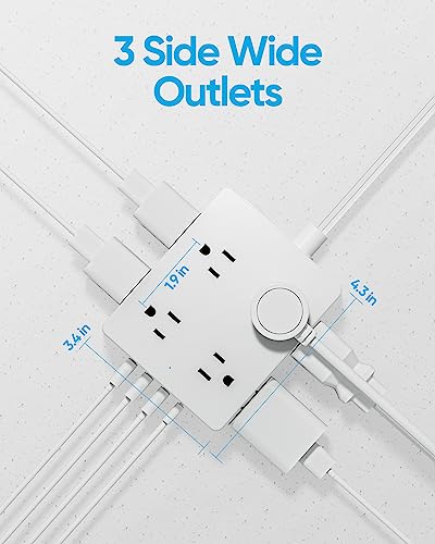 Olcorife 10 FT Flat Plug Power Strip with 8 Outlets & 4 USB Ports - White