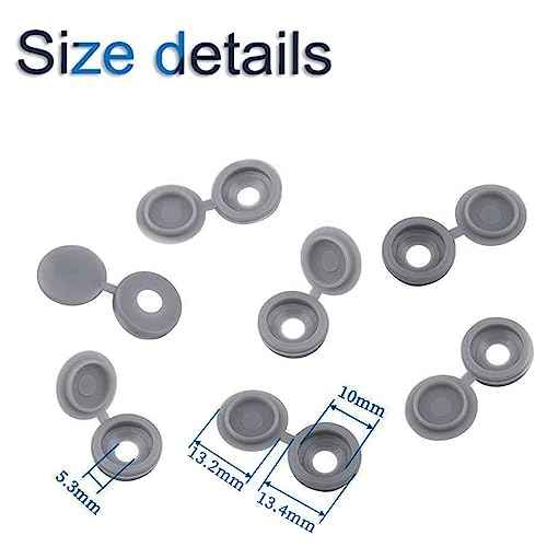 Screw Covers, 100pcs Gray Plastic Screw Cap Hinged Fold Over Caps Rubber Dust Washer Flip Tops with Storage Box (Gray)