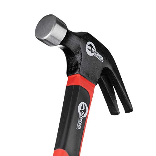 INTERTOOL Claw Hammer 16 oz. / 1 Pound for Framing, Nails, Carpentry - Smooth Face and Shock Absorbing Anti-Slip Fiberglass Handle HT-0223