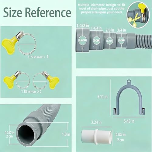 MAREKINEKO 6.5ft Universal Washing Machine & Dishwasher Drain Hose Extension with Clamps