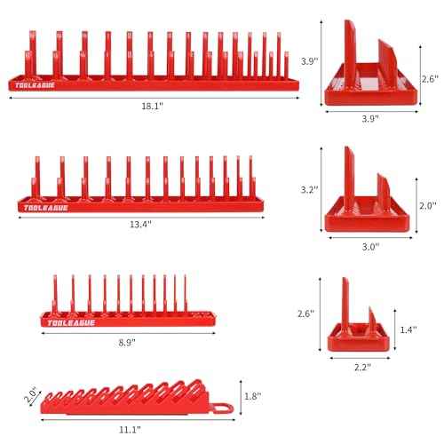 TOOLEAGUE 7Pcs Socket Organizer Tray and Magnetic Wrench Holder Set,Red SAE & Black Metric, 1/2", 1/4", 3/8" Socket Storage Trays for Tool Box Drawer